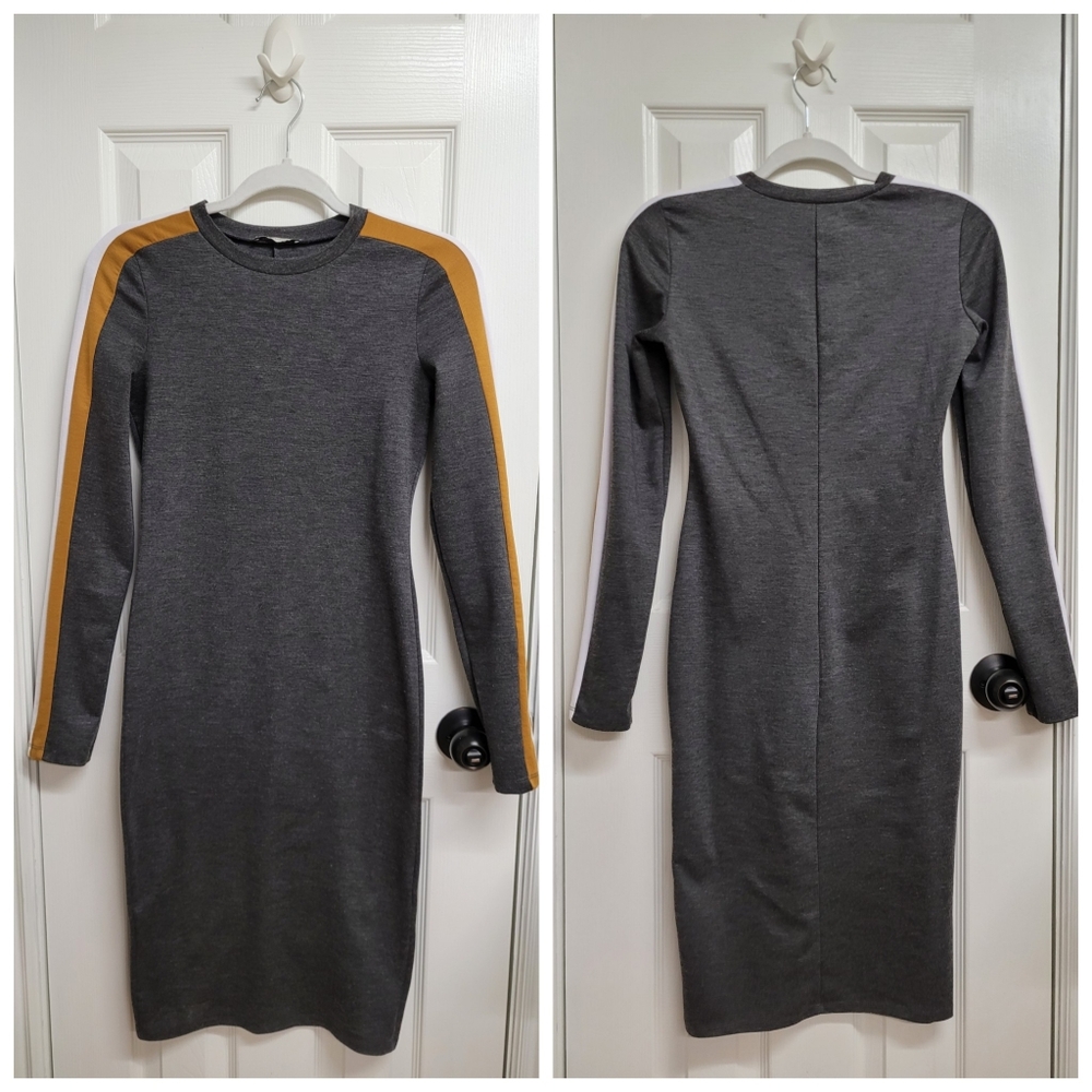 Zara sporty bodycon long sleeve midi dress, grey